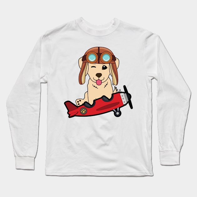 Cute golden retriever is in a vintage plane Long Sleeve T-Shirt by Pet Station